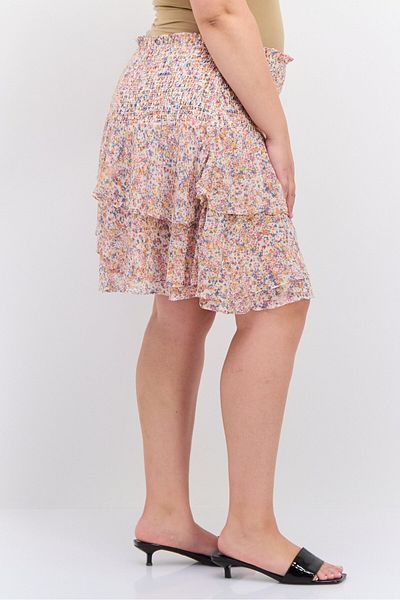 1 State Women Plus Size Floral Print Mini Skirts, Pink