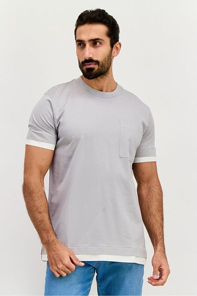 Esprit Men Crew Neck Short Sleeves Plain T-shirt, Grey