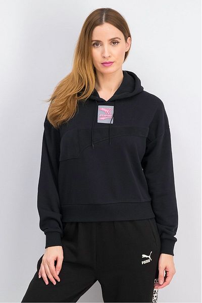 Puma Women Hood With Drawstring Brand Logo Sweatshirt, Black