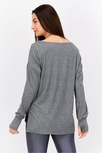 Nine West Women Sportswear Fit Long Sleeve Training Top, Grey Heather