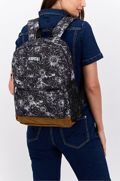 Aeropostale Women Celestial Sky Print Backpack 32 L x 44 H x 13 W cm, Washed Black