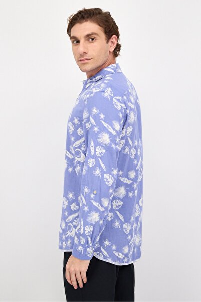 Scotch & Soda Men Regular Fit Allover Print Long Sleeves Casual Shirt, Blue