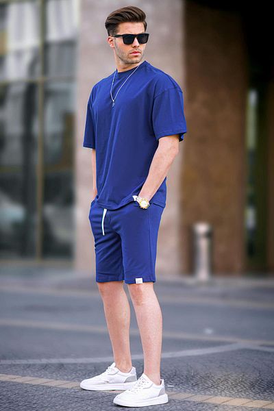Madmext Navy Blue Basic Men's Shorts Set 6377