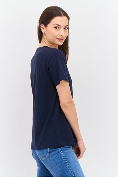 Pepe Jeans تي شيرت نسائي بأكمام قصيرة ورقبة دائرية، مجموعة أزرق داكن