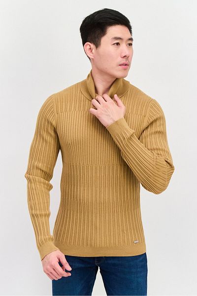 Hugo Boss Men Turtle Neck Ribbed Sweatshirt, Tan