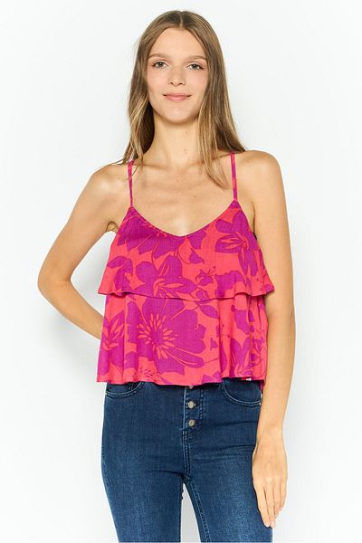Hurley Women V-neck Sleeveless Floral Print Top, Red
