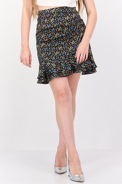 Scotch & Soda Women Floral Print Mini Skirts, Black Combo