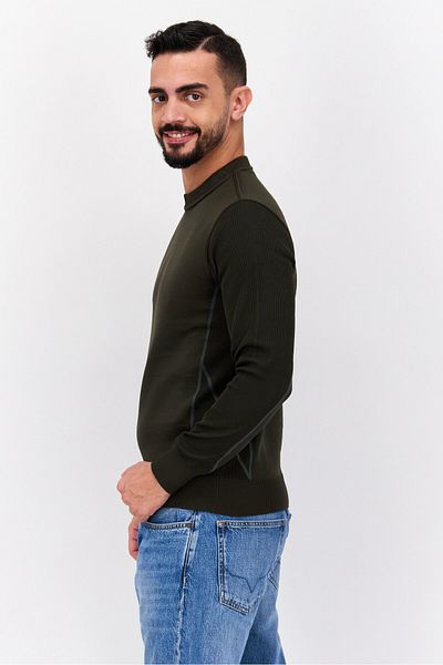 freesoul Men Crew Neck Long Sleeve Brand Logo Sweatshirt, Olive