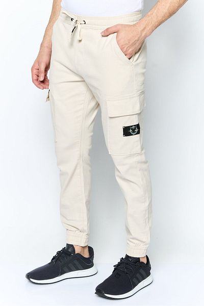 Company Eighty One Men Regular Fit Solid Cargo Pants, Beige