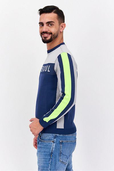 freesoul Men Crew Neck Long Sleeve Brand Logo Sweatshirt, Navy