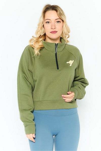 Esprit Women Mock Neck Embroidered Long Sleeves Sweatshirt, Olive
