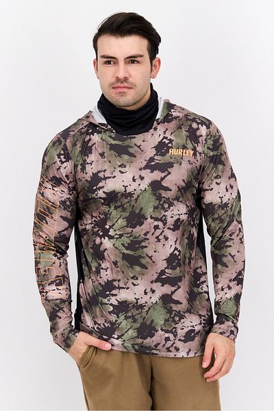 Hurley Men Sportswear Fit Brand Logo Training Hoodie, Olive Green