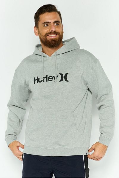 Hurley Men Long Sleeve Brand Logo Hoodies, Grey