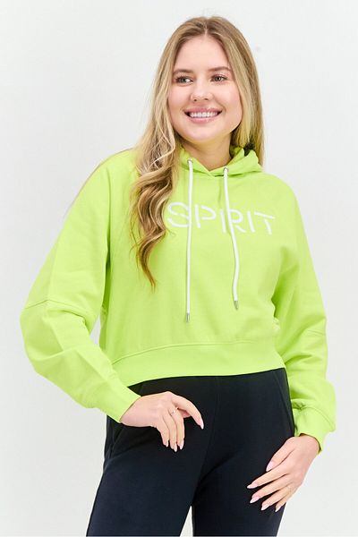 Esprit Women Hood Neck Brand Logo Hoodie, Lime