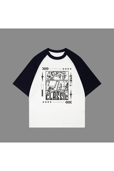 Touz Moda Tricou alb unisex negru Raglan clasic