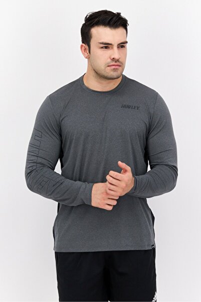Hurley تي شيرت رياضي رجالي بأكمام طويلة للتدريب، لون فحمي