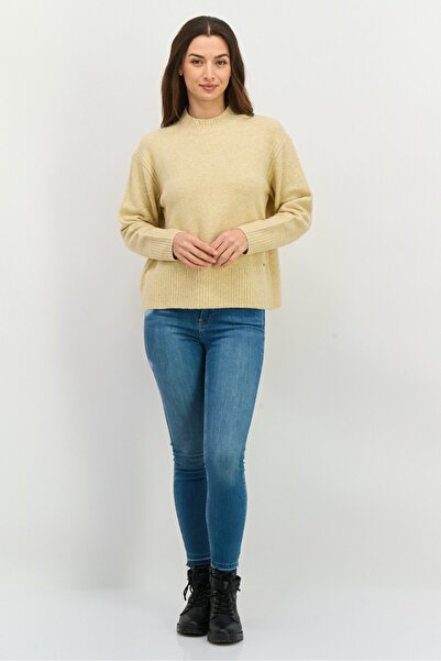 Pepe Jeans كنزة نسائية محبوكة برقبة دائرية، لون بني