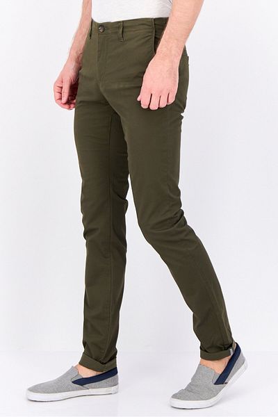 Jules Men Slim Fit Solid Stretchable Chino Pants, Army Green