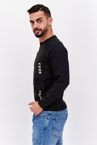 freesoul Men Round Neck Brand Logo Long Sleeve Sweatshirt, Black