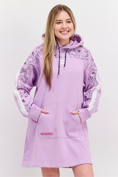 Aape By A Bathing Ape Women Graphic Print Long Sleeves Hooded Mini Dress, Lilac