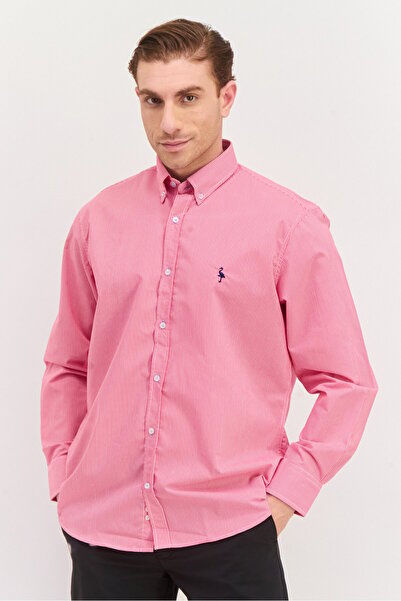 TailorByrd Men Regular Fit Long Sleeve Gingham Print Casual Shirt, Pink