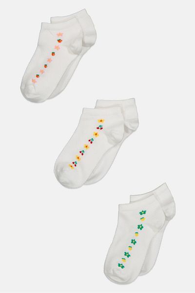 XOXO Kids Girl 3 Pairs Floral Print Ankle Socks, White