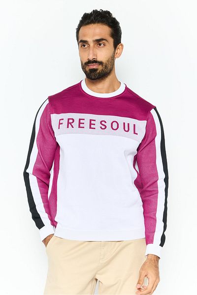 freesoul Men Crew Neck Brand Logo Long Sleeves Sweatshirt, Purple