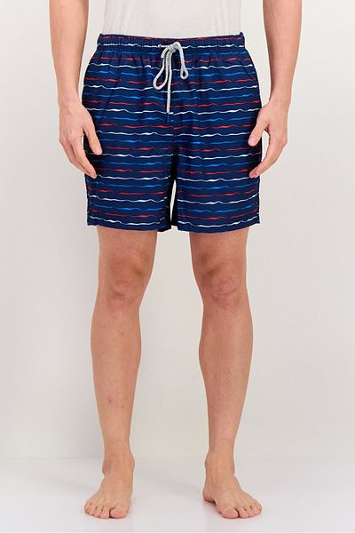 Rainforest Men Drawstring Stripe Pull On Board Shorts, Navy