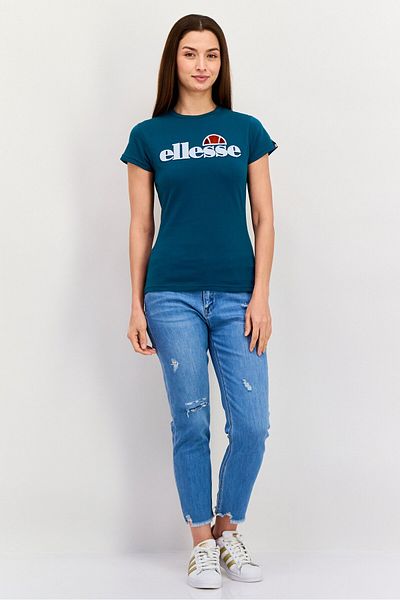 Ellesse Women Crew Neck Short Sleeve Brand Logo T-Shirt, Teal Blue
