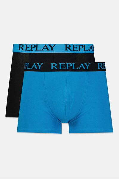 Replay Men 2 Pack Brand Logo Trunks, Blue