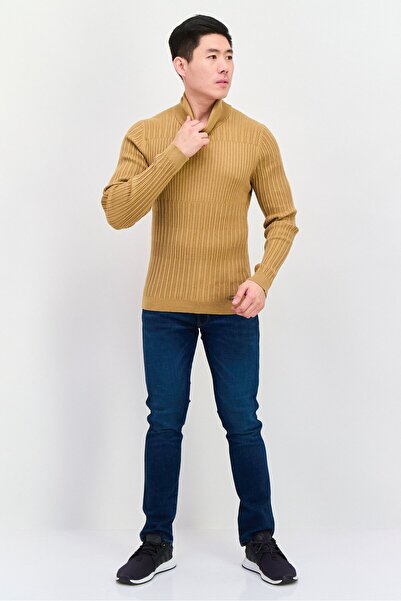 Hugo Boss Men Turtle Neck Ribbed Sweatshirt, Tan