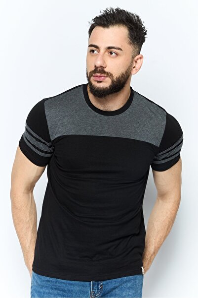 Company Eighty One تي شيرت رجالي ذو رقبة دائرية وأكمام قصيرة بلونين، أسود