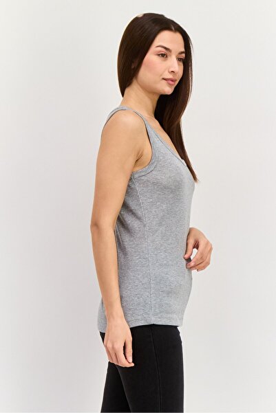 Esprit Women Round Neck Sleeveless Textured Tank Tops, Grey