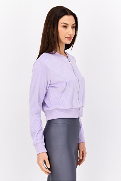 Bebe Women Hood Brand Logo Long Sleeve Sweatshirt, Purple