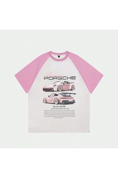 Touz Moda Λευκό Unisex Pink Raglan 911 GT3 T-Shirt