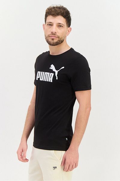 Puma تي شيرت رياضي رجالي بشعار العلامة التجارية، أسود
