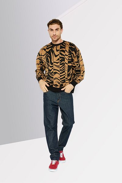Hugo by Hugo Boss Men Crew Neck Long Sleeve All Over Printed Sweatshirt, Black