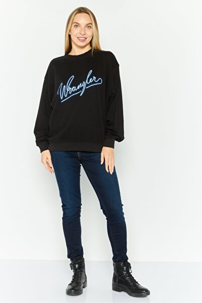 WRANGLER Women Crew Neck Brand Logo Long Sleeves Sweatshirt, Black
