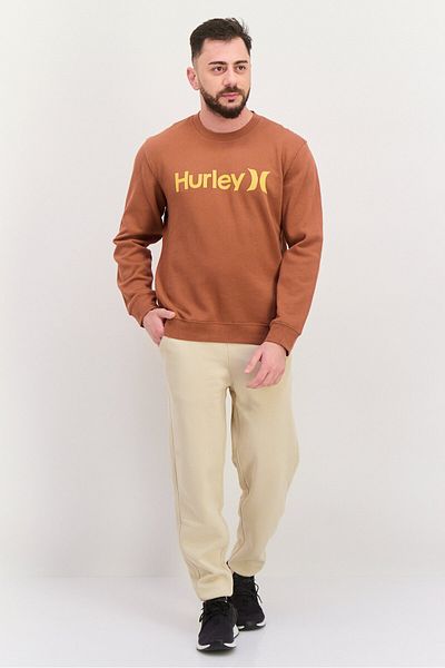 Hurley Men Crew Neck Brand Logo Long Sleeves Sweatshirt, Brown