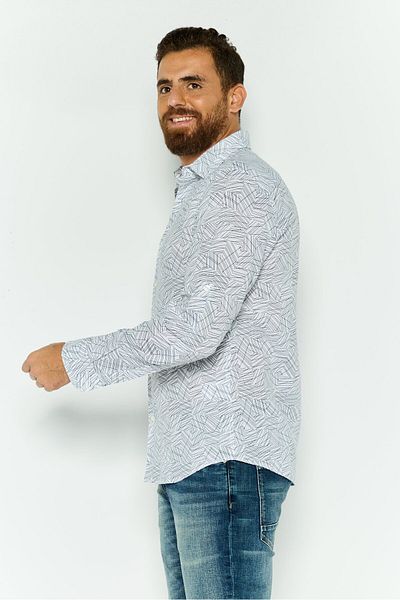 Perry Ellis Men Regular Fit Printed Long Sleeves Casual Shirt, White