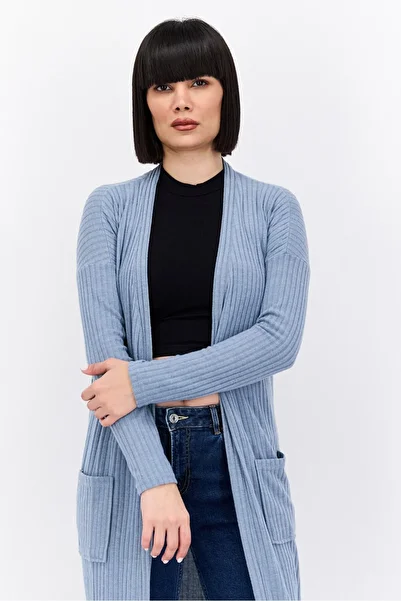 Brave Soul Women Open Front Long Sleeve Solid Cardigan , Bue