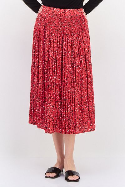 Scotch & Soda Women Pleated Midi Skirt, Red