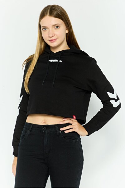 hummel هودي رياضي بأكمام طويلة للنساء، أسود