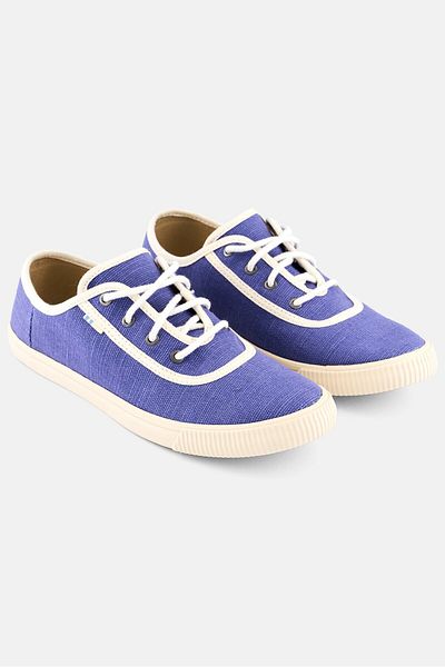 Toms حذاء نسائي من القماش برباط باللون الجملي، أزرق