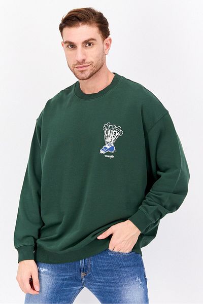 WRANGLER Men Crew Neck Long Sleeve Graphic Print Sweatshirt, Green