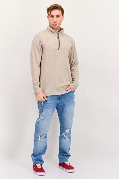 True Grit Men Mock Neck Heather Sweater, Khaki