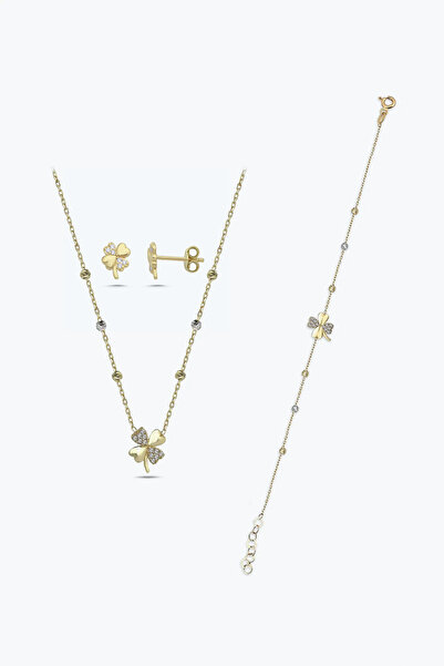 Altınbaş Altın Yonca Kolye Bileklik Küpe Set