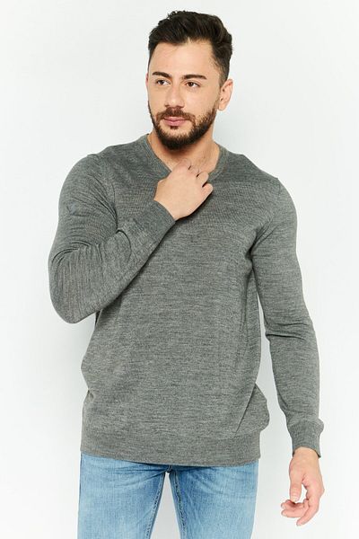 Lyle & Scott Men V-neck Textured Print Long Sleeves Sweater, Grey