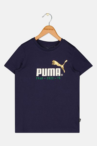 Puma تي شيرت رياضي بشعار العلامة التجارية للأولاد من Kids Boys، أزرق داكن
