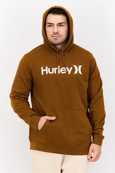 Hurley Men Hooded Brand Logo Long Sleeve Sweatshirt, Brown